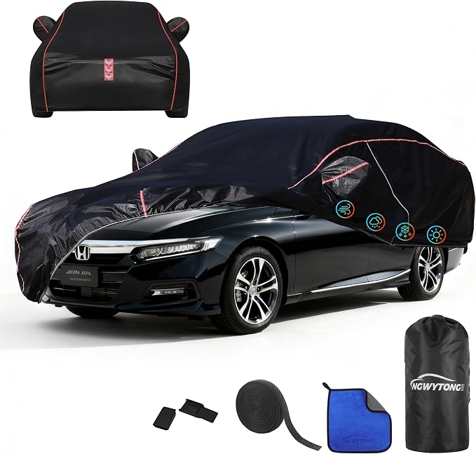 Car Cover Waterproof All Weather 8-Point Fastening for Honda Accord 2001-25 | All-Around Wind-Resistant Fastening, 120s Quick Setup, 600D Oxford Fabric, All-Weather Protection