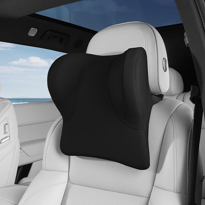 BEBAS Car Headrest Pillow, Ergonomic Memory Foam Car Neck Pillow for Driving, Neck Support Pillow with Breathable Removable Cover, Headrest Support Cushion for Pain Relief, Fits All Vehicles(Black)