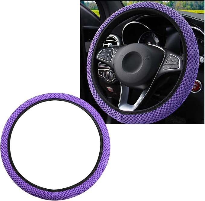 Yourkar Elastic Steering Wheel Cover, 15"×15" Comfy Breathable Stretch Steering Wheel Protector, Ice-Silk Cloth Polyester Steering Wheel Cover for Men Women, Car Accessories (Purple)