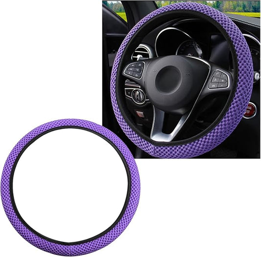Yourkar Elastic Steering Wheel Cover, 15"×15" Comfy Breathable Stretch Steering Wheel Protector, Ice-Silk Cloth Polyester Steering Wheel Cover for Men Women, Car Accessories (Purple)