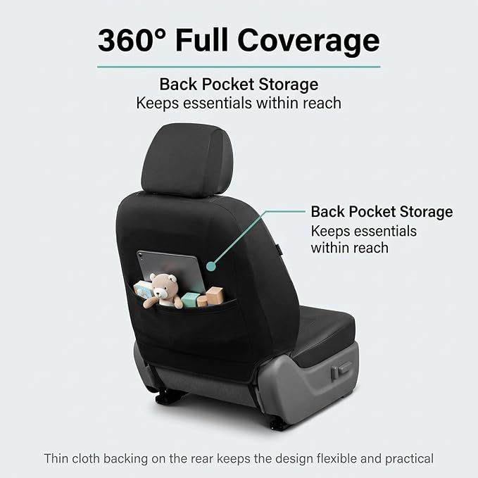 FH Group Car Seat Covers PU Leather Seat Covers Front Pair Set for Interior, Easy to Install Black Automotive Seat Covers – Universal Fit Interior Accessories for Cars Trucks and SUVs PU001102