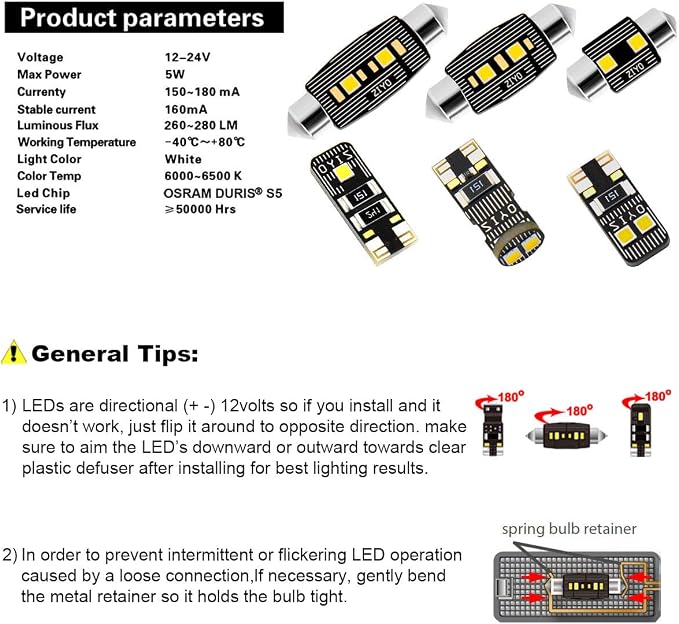 PL1835A Replacement for Toyota Highlander Kluger 2015-2019 LED Interior Light kit, 6000K White Dome Lights Accessories Package + License Plate Light Bulbs Upgrade (15 Bulbs)