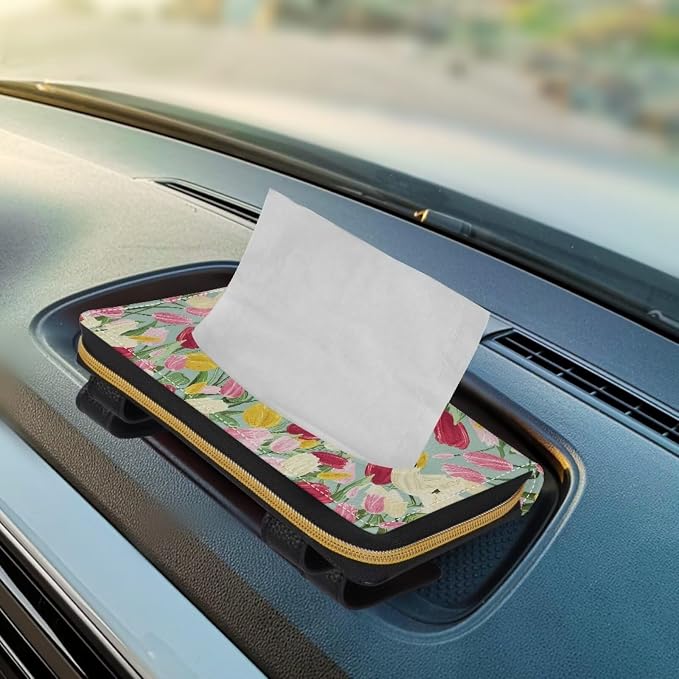 Tulips Visor Tissue Holder for Car Sun Visor Napkin Holder Car Visor Accessories PU Leather Visor Tissue Holder Universal Fit