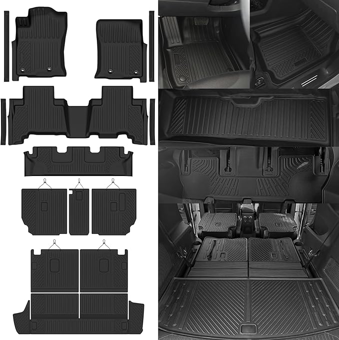 Custom Fit Floor Mats for 2013-2024 Toyota 4Runner 7 Seats | All Weather TPE Floor Liners with Trunk Mat & Backrest Protectors & Door Sill Guard | Odorless Full Set Interior Accessories