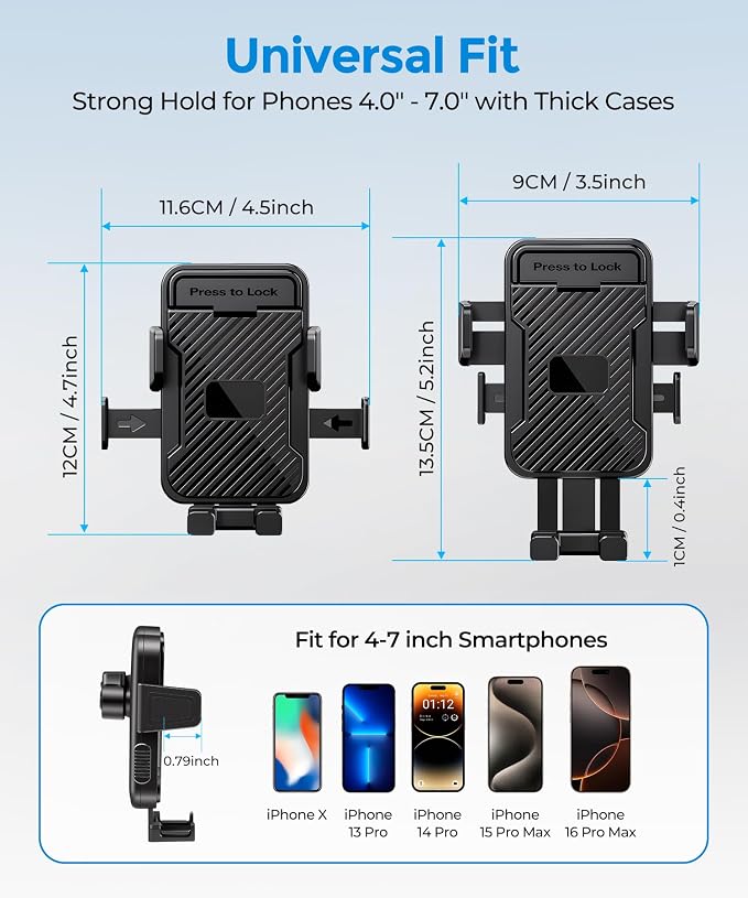 Cup Holder Phone Mount for Car,Adjustable Cup Mount Fits 4-7.2"Smartphones | Cup Holder Phone Mount for Car,Adjustable Cup Base 2.55"-3.66",Fits 4-7.2" iPhone & Android Phones,Stable for Cars SUV Trucks