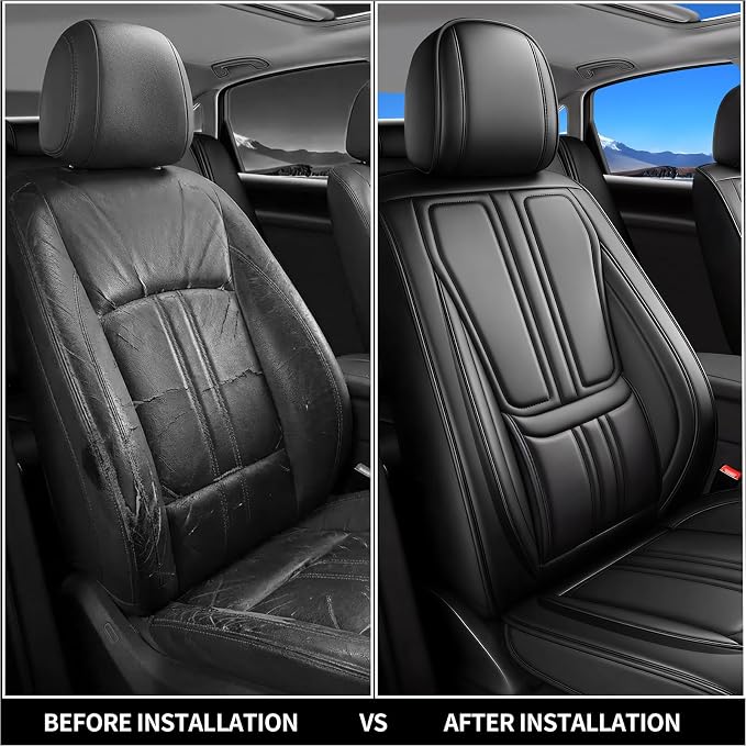Fit Juke Car Seat Covers Compatible with Nissan Juke 2011-2016 2017.Full Coverage Waterproof Leather,Compatible with Airbag,All - Weather Seat Cushion Protector(Full Set,Black)