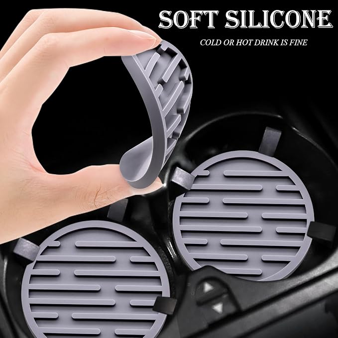 2 Pack Silicone Car Cup Holder Coaster – 2.75 Inch Anti-Slip Drink Coaster, Perfect for Coffee & Beverages – Cute Car Interior Decor for Women & Girls (Gray)