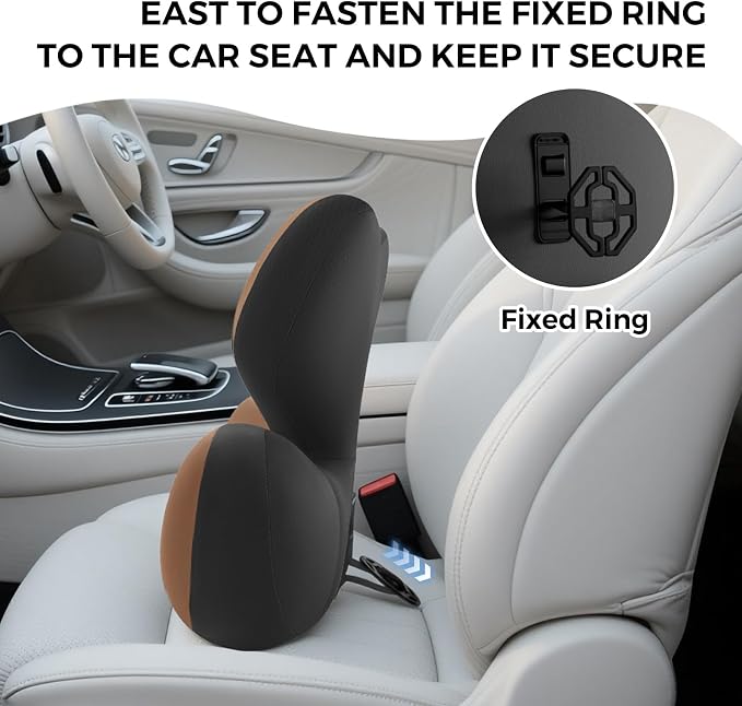 BEBAS Ergonomic Memory Foam Lumbar Support Pillow for Car, Coffee | Zoned Pressure Relief for Back Support, Lumbar Cushion with Fixed Ring, Breathable Washable Cover, Fits for Driving & Office