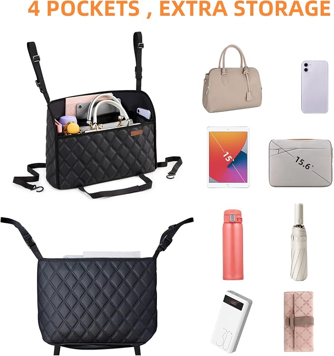 WLLWOO WLLWOO Car Net Pocket Handbag Holder Between Seats Back Storage Organizer Purse Holder for Console Front Seat Storage Barrier