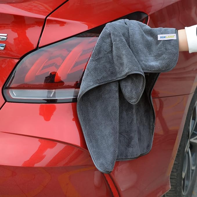 SINLAND Microfiber Car Drying Towels Detailing 16 x 24inch 6 Pack Grey | Ultra Absorbent, Soft, Car Wash Cleaning Cloth, Auto Detailing Towels, 380gsm