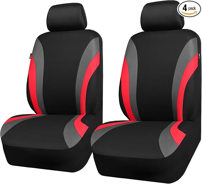 CAR PASS Line Rider Sporty Front Seat Covers,Red Car Seat Covers Two Front Seats Only, Airbag Compatible,Universal Fit Sedans,Cars,Vans,SUV,Truck(Black and Red)