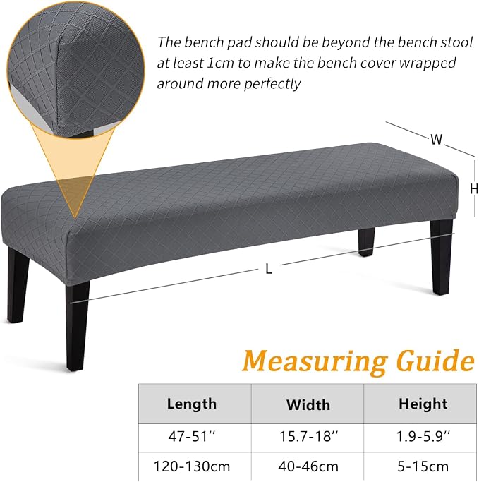 Fuloon Waterproof Dining Bench Cover, Removable Bench Slipcover Washable Bench Seat Protector Cover for Living Room, Bedroom, Kitchen (Dark Grey)