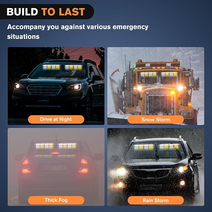 Nilight 32LED Amber White Emergency Dash Strobe Lights with Controller Suction Cups Warning Hazard Interior Front/Rear Windshield Deck Split Light Bar for Truck Construction Vehicle