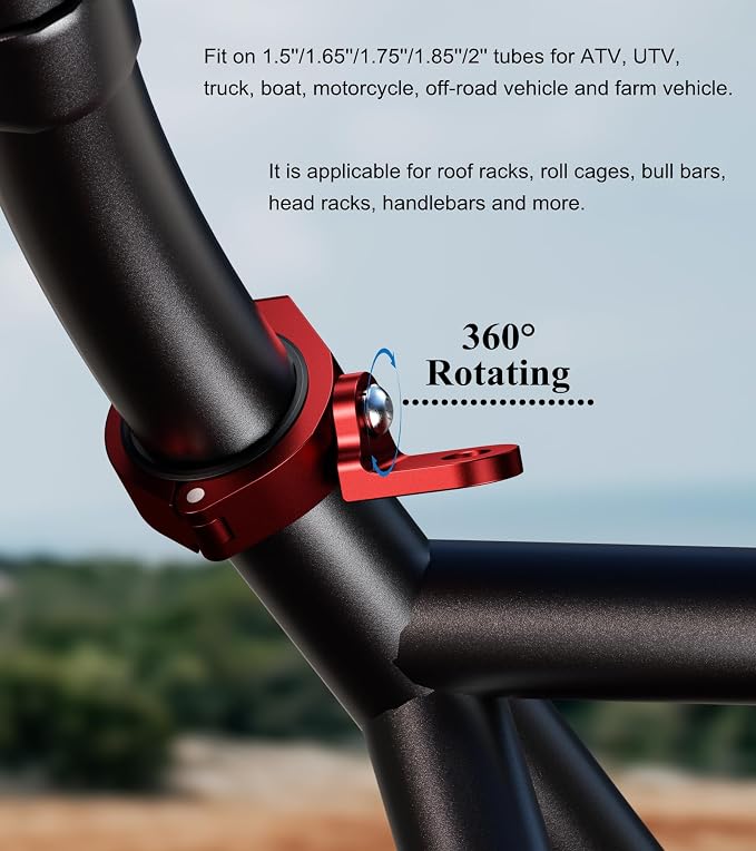 BRCOVAN 2PCS UTV Whip Light Mounts, LED Light Bar Mounting Bracket, Red | Solid Aluminum Alloy Materials, 360° Adjustable Off-Road Whip Flag Mount Fit 1.5''/1.65'' /1.75''/1.85''/2'' Roll Cage Bars