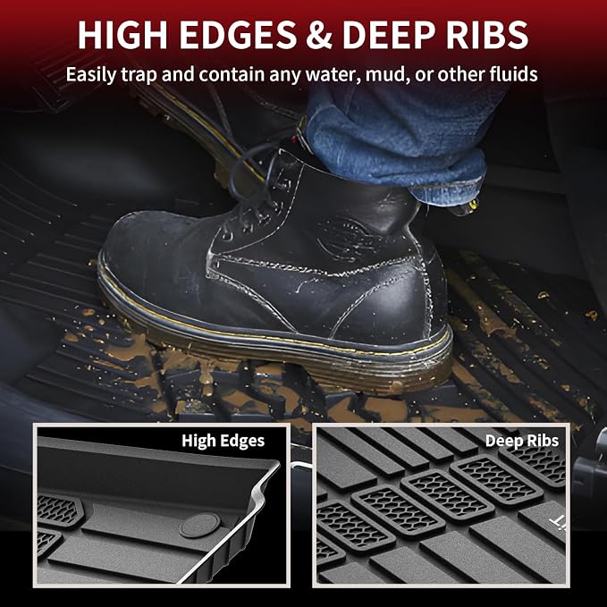 LASFIT Floor Mats & Trunk Mat for Jeep Grand Cherokee L 2021-2025 2026 7-Passenger (NOT Fit for 6-Passenger) All Weather TPE Custom Fit Car Mats Floor Liners Cargo Liner Cargo Mat Black