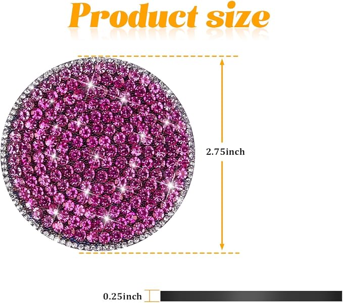 Bling Car Cup Holder Coaster, 2PCS 2.75 Inch Crystal Rhinestone Anti Slip Vehicle Drink Cup Mat for Women Girls, Auto Interior Embedded in Ornaments. Universal for SUV RV Truck (Dark Pink)