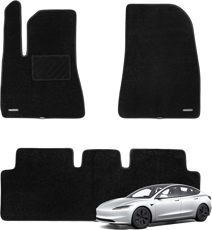 WENNEBIRD Carpet Floor Mats for Tesla Model 3 Highland 2024-2026, 3Pc | 0.6-Inch Ultra-Thick Plush Carpet, Noise-Reducing Comfort, Waterproof TPE Layer, Anti-Slip Backing