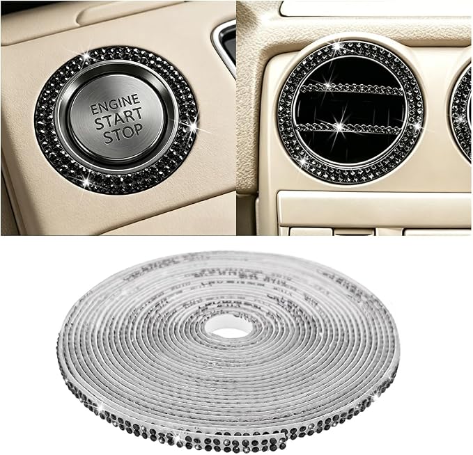 16.4FT Bling Car Trim, Crystal Rhinestone Self Adhesive Glitter Vehicle Strip Sticker, Sparkling Diamond Automotive Interior Exterior Decoration, Universal for SUV RV Truck (Black)