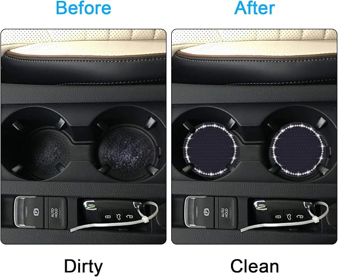 Bling Car Coasters, Wisdompro 4 Pack PVC Car Cup Holder Insert Coaster - Anti Slip Universal Vehicle Interior Accessories Crystal Glitter Cup Mats for Women and Men(2.75" Diameter, Black)