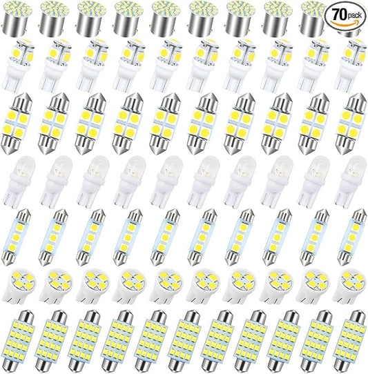 BESULEN 70 Pcs LED Car Bulb Kit, Auto Interior Lights, Dome Light 31mm 36 mm 41 mm T10 Bulbs, Super Bright Festoon Bulb Set, Vehicle Indoor Map Dome Trunk Cargo Door Courtesy License Plate Light