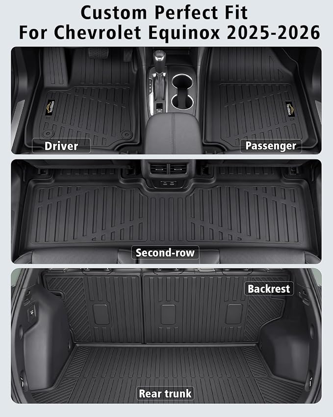 Floor Mats & Cargo Mat with Backrest Mat Custom for Chevy Equinox 2025 2026 (Only Gas) /GMC Terrain, Door Sill Guards, All Weather TPE Full Set Floor Liners Trunk Mat for Chevrolet Equinox Accessories