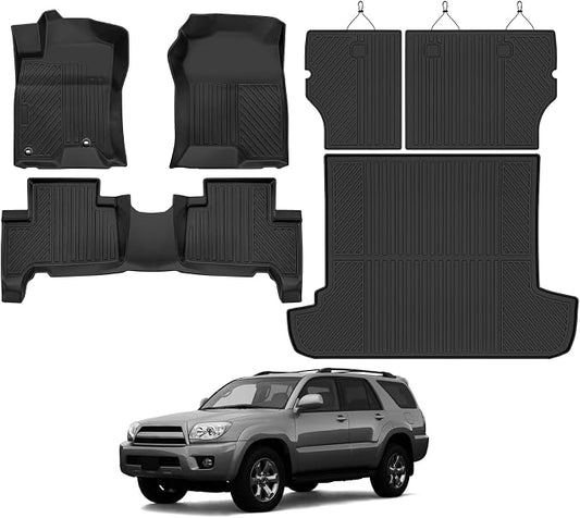 Custom Fit Floor Mats for Toyota 4Runner 2003-2009 | All Weather TPE Floor Liners with Trunk Mat & Backrest Protectors | Odorless Full Set Interior Accessories