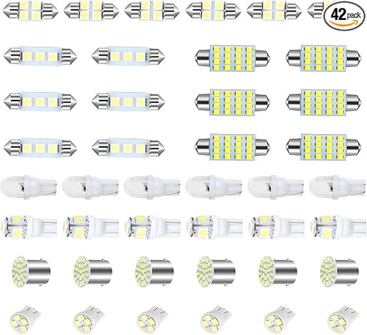 42 PCS Car LED Lights Interior Kit, T10 31 mm 36 mm 41 mm Reading Light License Plate Light, Plug and Play Wide Angle Ultra-bright LED Interior Lights, Universal Car Lights Interior (White)