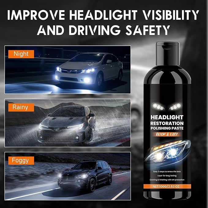 2PCS Car Headlights Restoration Kit,Headlight Stain Remover Polishing Paste,Repair with Scratch Removal,Professional Headlight Polish Cleaner for Lights Long-Lasting Clarity