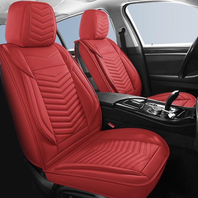 HChengkikz Car Seat Cover, Waterproof Faux Leather (Red) | Easy Maintenance, Airbag Compatible, Universal Fit For Most SUVs Trucks Pick-ups Sedans