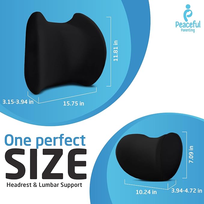 Lumbar & Neck Support Pillow Kit - Black - Back & Neck Support Pillow for Car & Office Chair - Memory Foam Pillow - Ergonomic Pillow for Neck & Back Pain