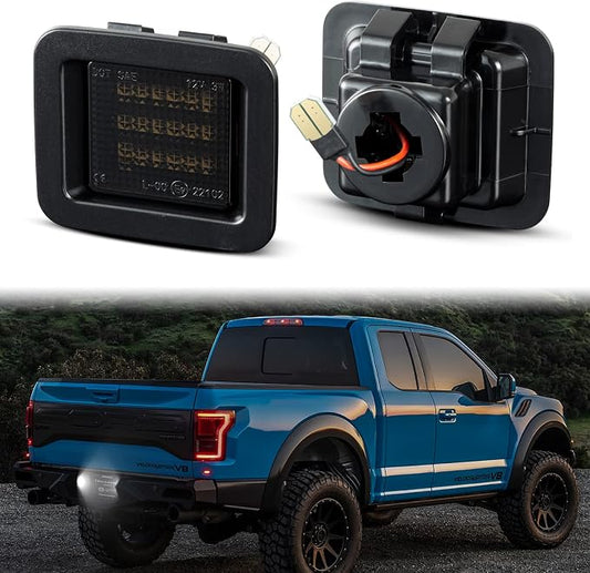 POPMOTORZ LED License Plate Lights Assembly Tag Lamps Smoked Lens Compatible with 2015-2022 Ford F-150 2015-2022 F-150 Raptor Pickup Truck Raptor LED Tag Lights 18SMD 6000K White 2 Pieces