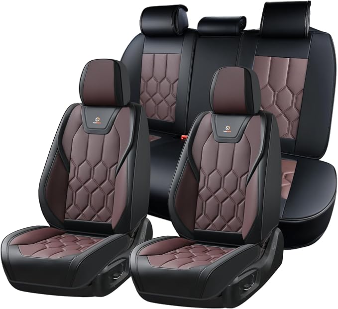 Huidasource Black & Coffee Seat Covers, Universal Fit for Cars SUVs Trucks | Full Coverage Leather Seat Cover, Airbag, Cupholder Compatible, Seat Function Retain, Easy Install with Velcro