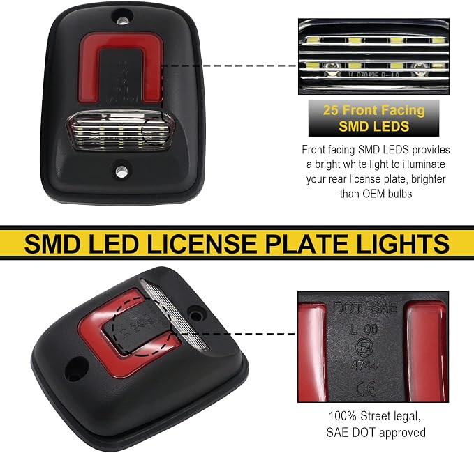R&F Auto 12-SMD LED License Plate Light Replacement for Tacoma 1995-2004 Pickup Truck Red OLED Neon Tube Lamp Error Free Xenon Pure White Tag Lamp Assembly Rear Running Lamps Smoked Lens