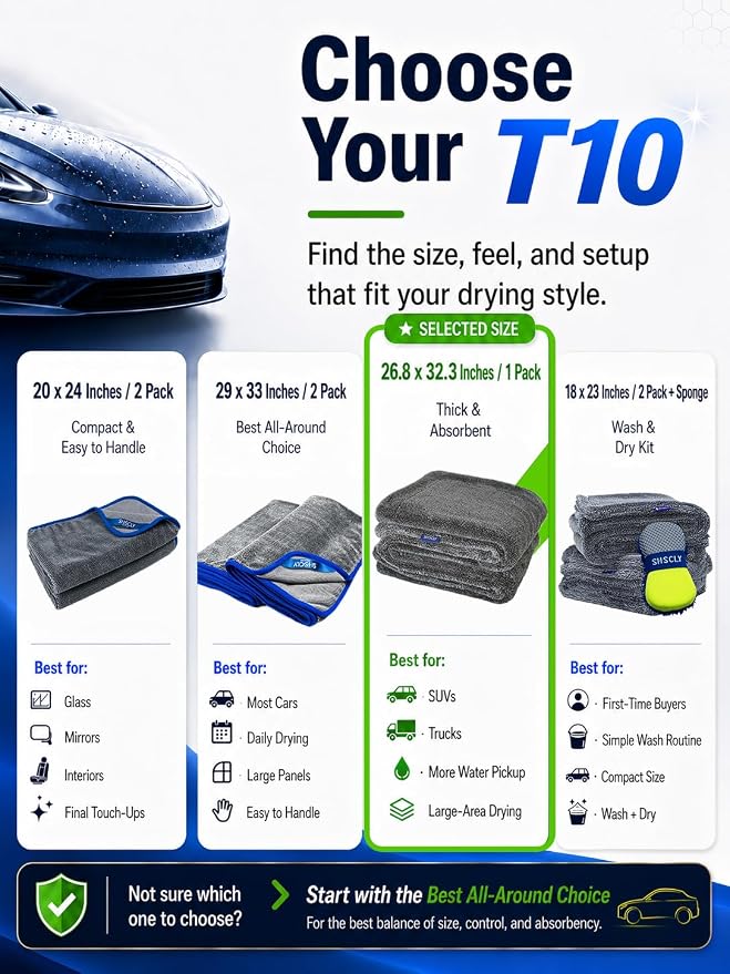 SHSCLY 1-Pack Double-Sided Microfiber Towels for Cars Gray 26.8 x 32.3 in | One Towel. Faster Drying. Less Effort. Oversized, paint-safe dual-sided towel for streak-free drying with fewer passes