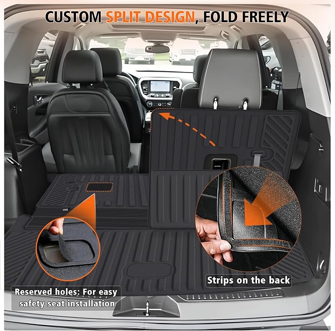 All Weather Car Floor Mats Cargo Liner with Backrest Mat for 2021-2025 2026 Jeep Grand Cherokee L (Only 6-Seats w/o Center Console), TPE Rubber Liners Full Set for Jeep Grand Cherokee Accessories