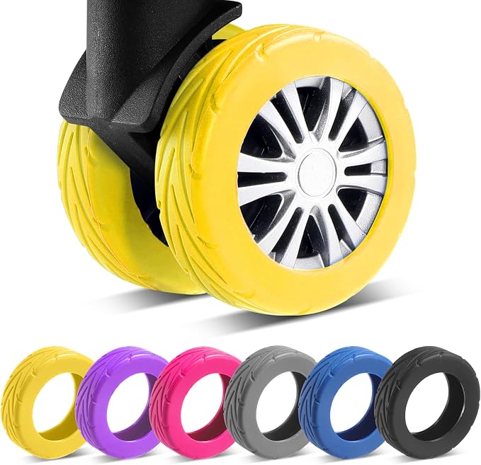 8Pcs Upgrade Luggage Wheel Covers, Travel Accessories (Yellow) | Wear-resistant & anti-noise silicone covers. Fits 2-2.4" wheels. Protects suitcase wheels. Travel essential for suitcases