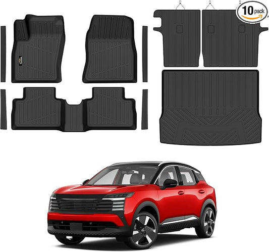 Floor Mats Custom for Nissan Kicks 2025 2026 SV/SR (Not for S) Cargo Liner with Backrest Mat All Weather TPE Rubber Full Set Floor Liners Trunk Mat for Kicks Automotive Accessories, Black | All Weather TPE Rubber Floor Liners, Cargo Liner, Backrest Mat...
