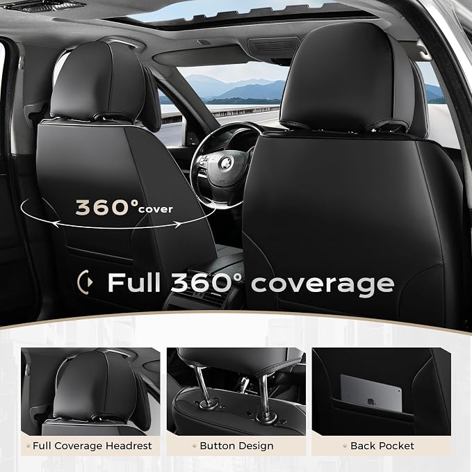 Coverado Car Seat Covers, Seat Covers for Cars, Waterproof Leather Auto Seat Protectors, Leather Car Seat Cushion, Car Interiors Accessories Universal Fit for Most Cars