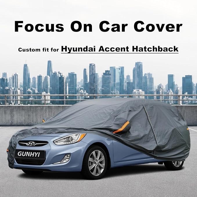 GUNHYI Premium Car Cover Custom Fit Hyundai Accent Hatchback, 16 Layers Heavy Duty Car Cover Waterproof All Weather with Zipper Door for Sun Rain Snow Dust Uv Protection