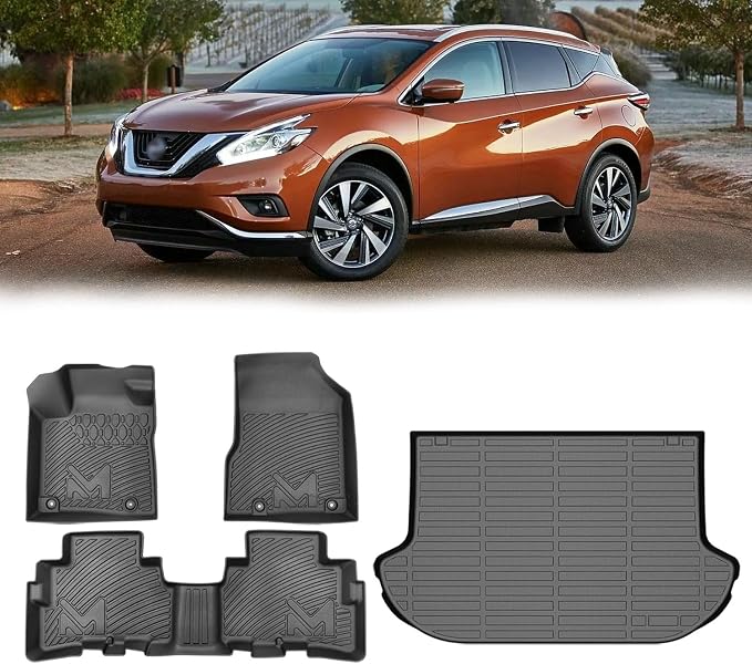TPE Automotive Floor Mats & Cargo Liner Custom for 2017.5-2024 Nissan Murano, All Weather Cover Protection Waterproof Black Floor Liner Front & Rear Row Full Set Car Mats, 4PCS
