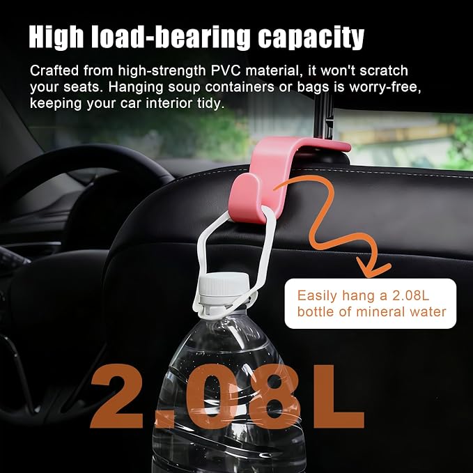 Purse Hook for Car, 4 PCS Car Purse Hook Headrest Hooks, 360° Rotatable Back Seat Storage Organizer, Universal Vehicle Seat Hanger for Purses, Handbags, Grocery Bags, Water Bottles, Pink