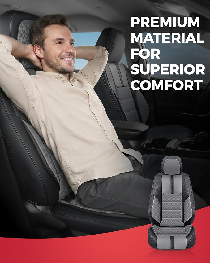FREESOO Universal Front Seat Covers, Waterproof Faux Leather Automotive Seat Covers with Carbon Fiber Texture Seat Belt Pads, Anti-Slip Airbag Compatible Car Seat Protectors for Cars SUVs Trucks