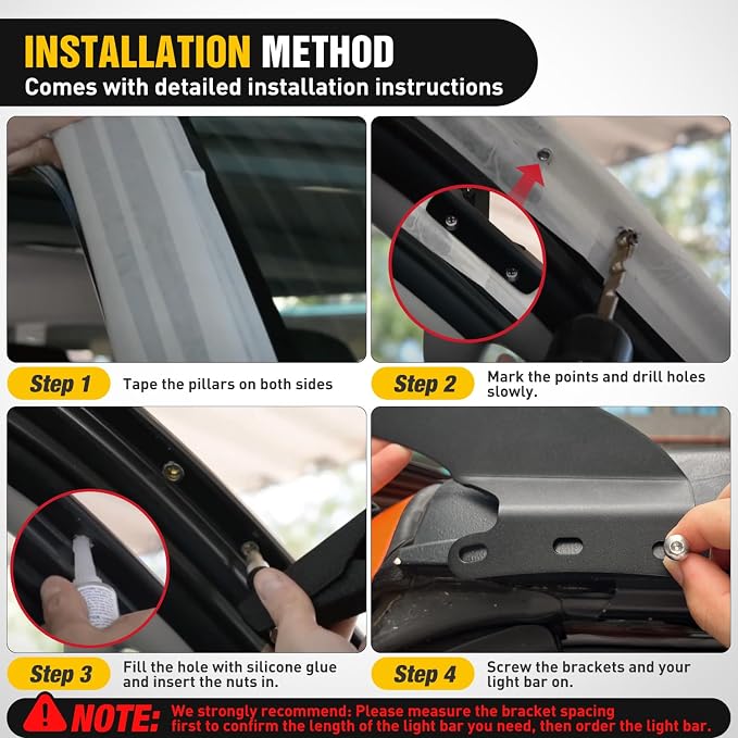 Nilight 52 inch Curved LED Light Bar Bracket Mounting Upper Windshield Roof Cab Brackets Compatible with 2002-2008 Dodge RAM 1500 and 2003-2009 RAM 2500 3500