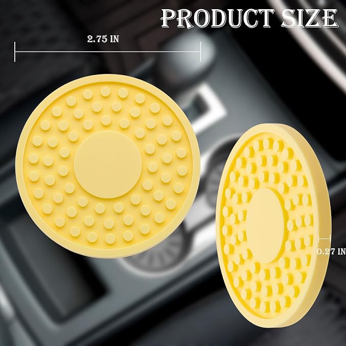 2 Pack Anti-Slip Car Cup Holder Mat – 2.75 Inch Silicone Drink Coaster, Secure Fit for Cars & Trucks – Cute Interior Decor for Women & Girls (Yellow)