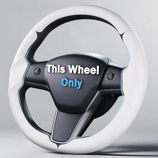 Steering Wheel Cover for 2017-2023 Tesla Model 3 2020-2024 Tesla Model Y, Leather Steering Wheel Cover for Tesla Model 3/Y Accessories, White