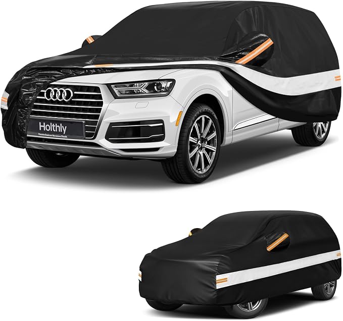 10 Layers SUV Car Cover Custom Fit for Audi Q7 (2005-2026), Waterproof All Weather for Automobiles, Outdoor Full Cover Sun Dust Rain Protection with Cotton. Black