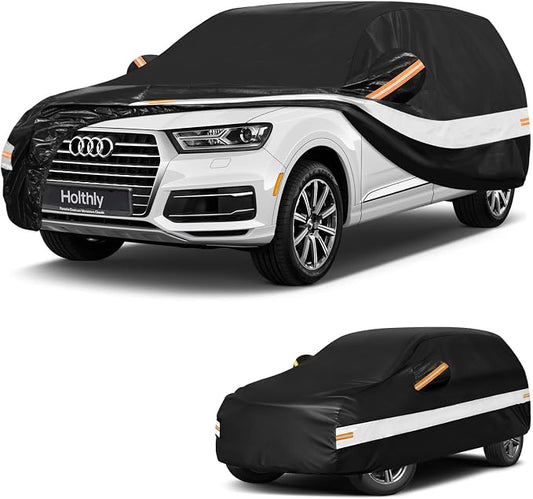 10 Layers SUV Car Cover Custom Fit for Audi Q7 (2005-2026), Waterproof All Weather for Automobiles, Outdoor Full Cover Sun Dust Rain Protection with Cotton. Black
