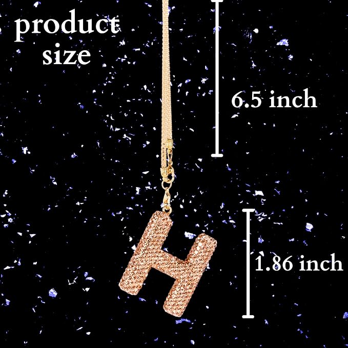 Bling Car Accessories for Women Letter Charm, Rainbow Crystal Rearview Mirror Pendant, Cute Diamond Rhinestone Car Decor, Lucky Gift for Women(H, Champagne Gold)