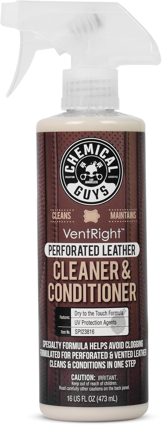 Chemical Guys VentRight Perforated Leather Cleaner and Conditioner, 16 Oz | Deep cleaning leather cleaner for ventilated seats with added protection removes dirt, oils, residue and grime