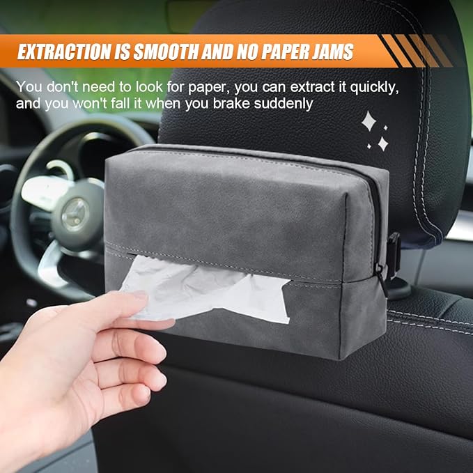 BDZMC Car Tissue Holder, Rectangular Tissues Box Cover, Back Seat Tissue Dispenser for Tissues, Car Napkin Holder with Elastic Band, Fits for Storage & Organizer (Grey)